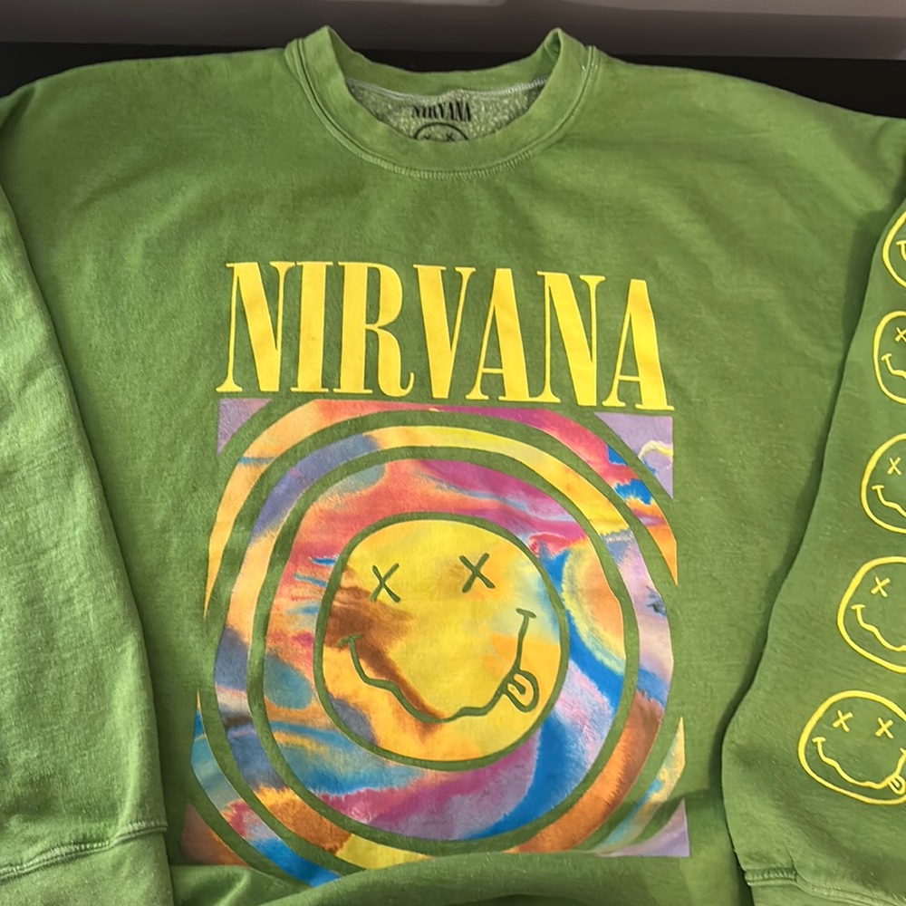 Urban Outfitters Dark Green Nirvana Smile Oversized Hoodie